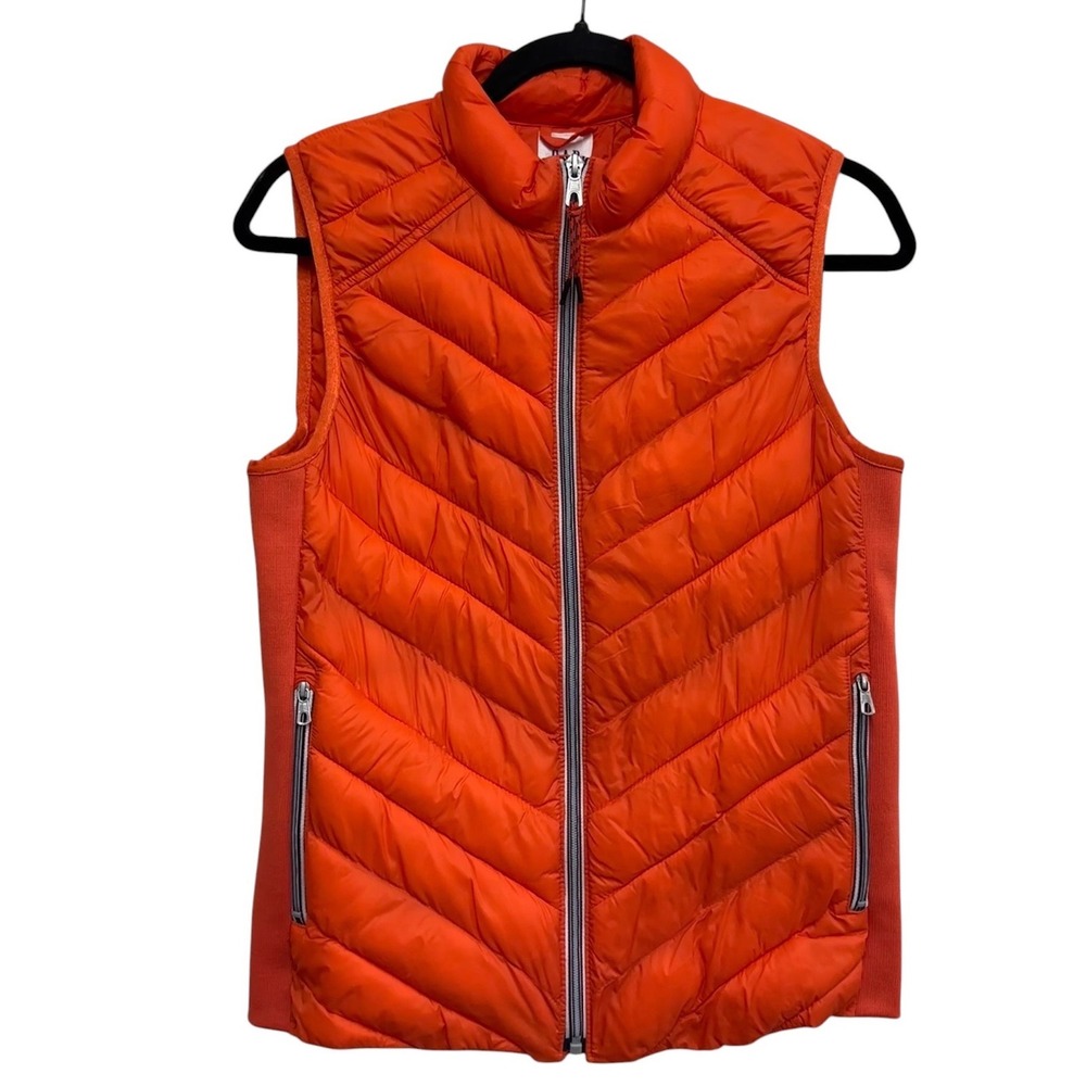 GAP Puffer Vest‎ Women's Small Orange Quilted Lightweight Full Zip